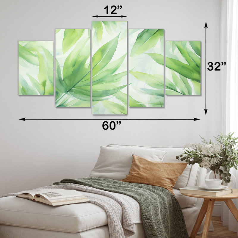 Vert tropicale vert en couleur pastel - Collages abstraits, art mural multi-panneaux pour le salon