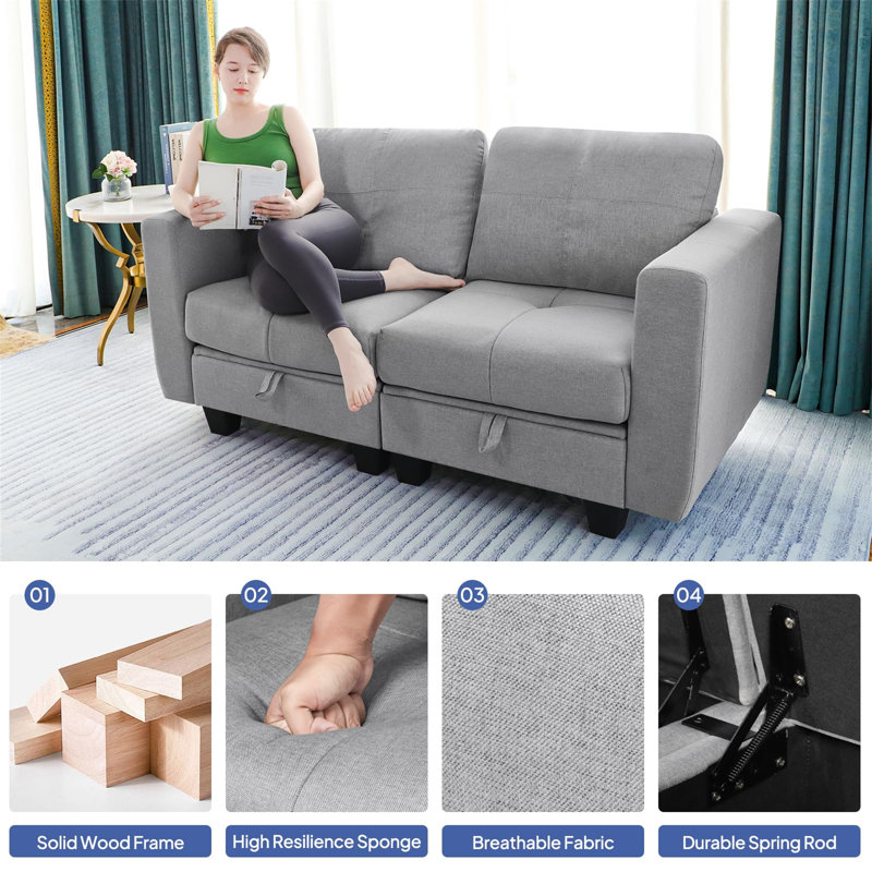 Natricia Loveseat Sofa Couch with Storage, 2