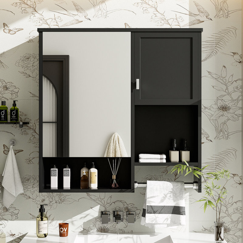 29'' x 28'' Modern Wall Mounted Bathroom Cabinet, Black
