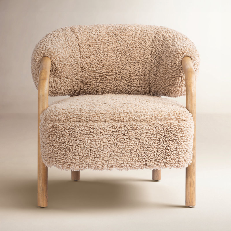 Citrine 29.25" W Armchair, Almond Oak, Andes Toast Faux Shearling