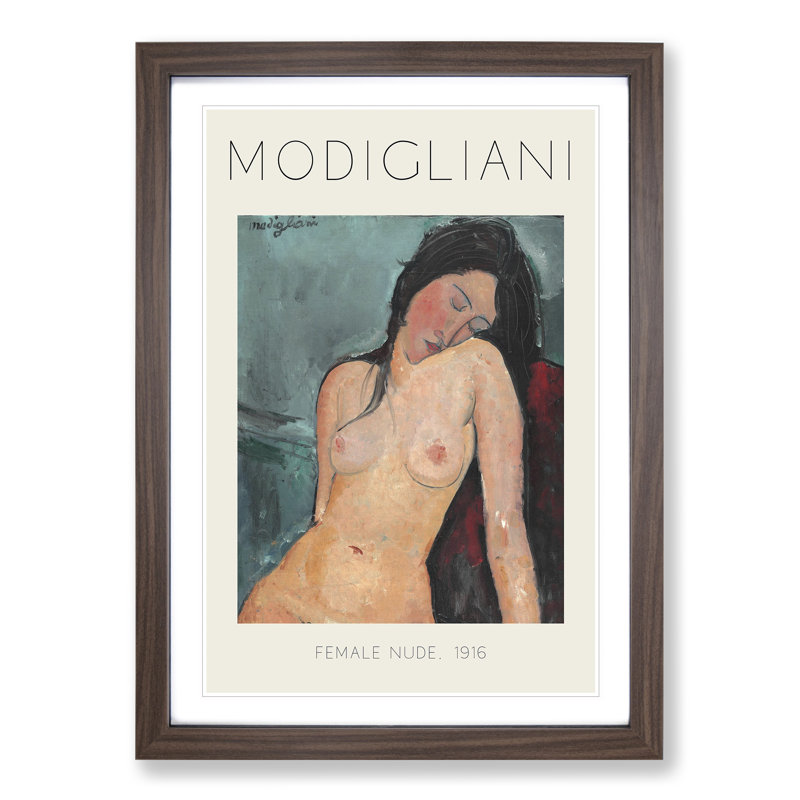Female Nude by Amedeo Modigliani - Single Picture Frame Print, 48cm H x 36cm W x 2cm D, Walnut Framed