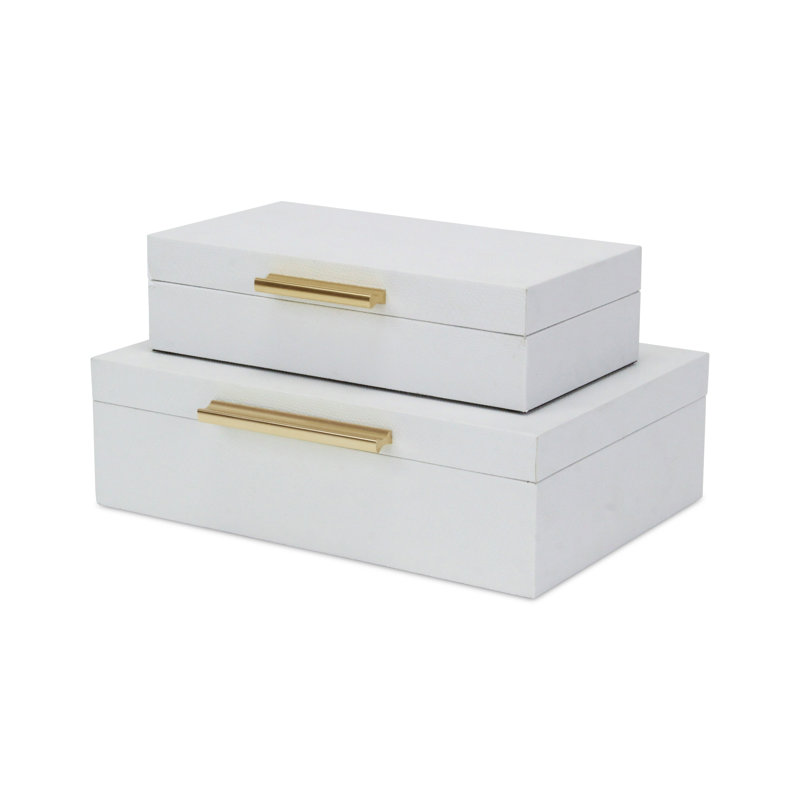 Rebeka 2 Piece Faux Leather Decorative Box Set, White
