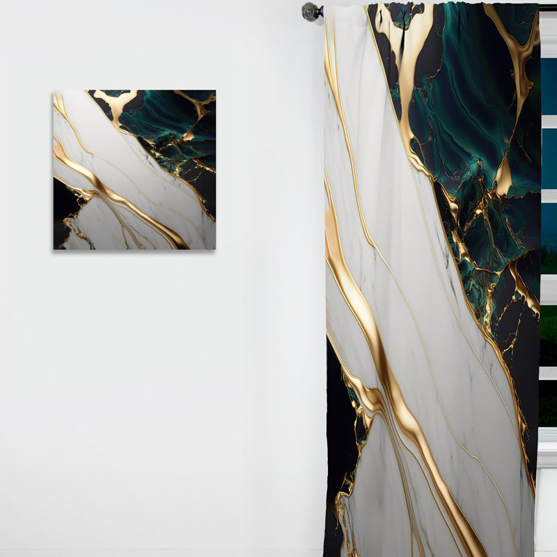 Abstract Geode Gold And Green Marble II - Modern Curtain - Velvet Room Darkening - 1 panel, 52" W x 84" L