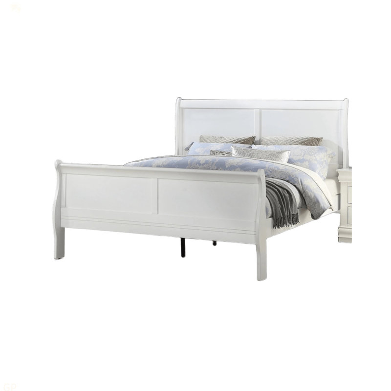Mobilier de chambre à coucher pour lit-bateau classique Louis Phillipe, Blanc, Grand lit