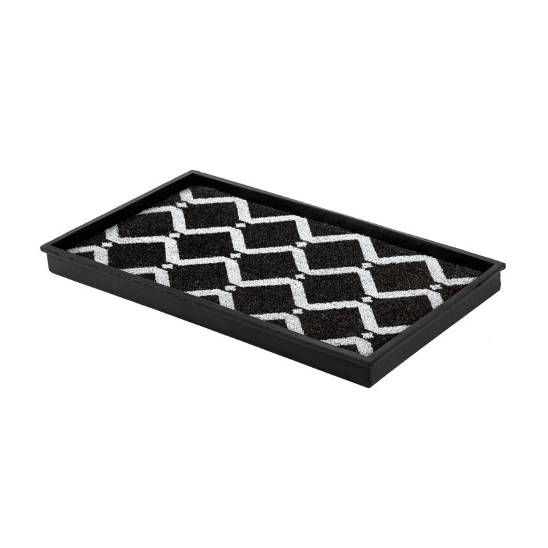 Tapis de démarrage éco-responsable en caoutchouc noir et ivoire 14 po x 24 po avec rebords surélevés pour chaussures boueuses, outils de jardinage et accessoires pour animaux - intérieur / extérieur