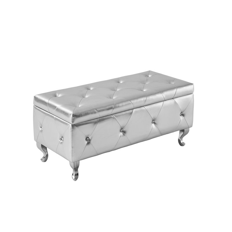 Silver PU Upholstered Storage Bench with Padded Seat