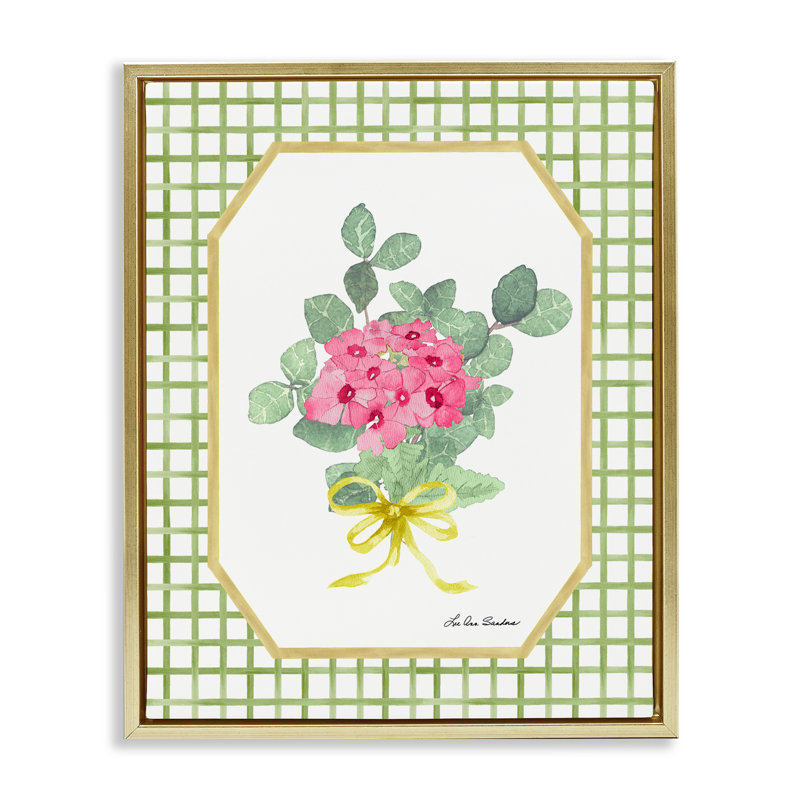 «Botanical Story on Grid», conception de Lee Ann Sanders, H 21 po x l 17 po, Cadre flottant métallique doré
