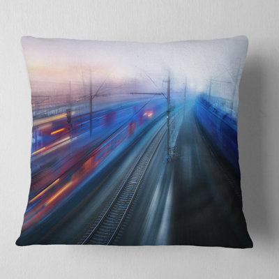 Coussin décoratif "Paysage avec train au crépuscule"