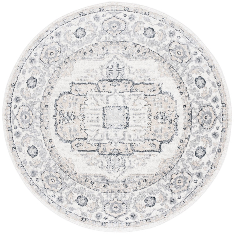 Tapis ivoire / gris Lowrey, Rond 6 pi 7 po