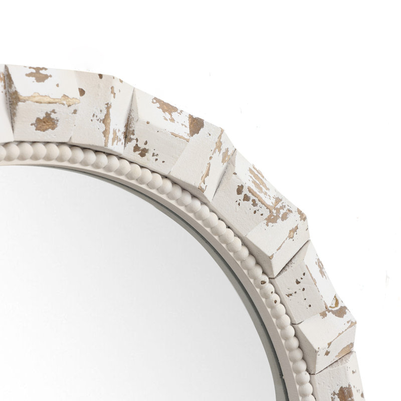 36'' Arched White Distressed Wall Mirror, Rectangular Accent Mirror