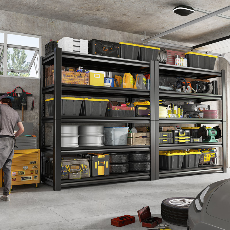 Mabiya Steel Height -Adjustable Shelving Unit Storage Shelves for Garage Kitchen Pantry, Black, 72" H x 36" W x 16"D