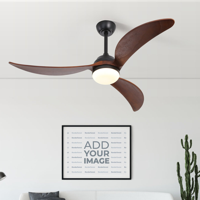 52" Emjay 3 - Blade Outdoor LED Propeller Ceiling Fan with Remote Control and Light Kit, Brown