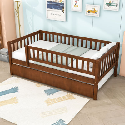 Aldora Wood Daybed with Twin Trundle and Fence Guardrails