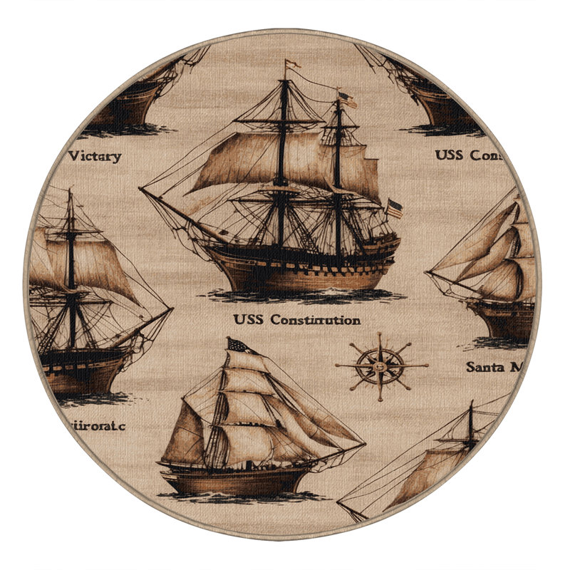 Washable Famous ships Nautical Area Rug, Rectangle 4' x 6'