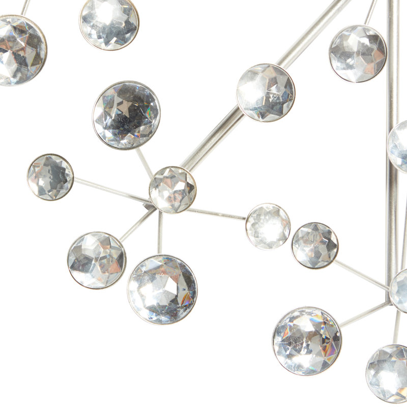 Metal Starburst Silver Wall Decor with Crystal Embellishment, 16" H x 16" W x 2" D