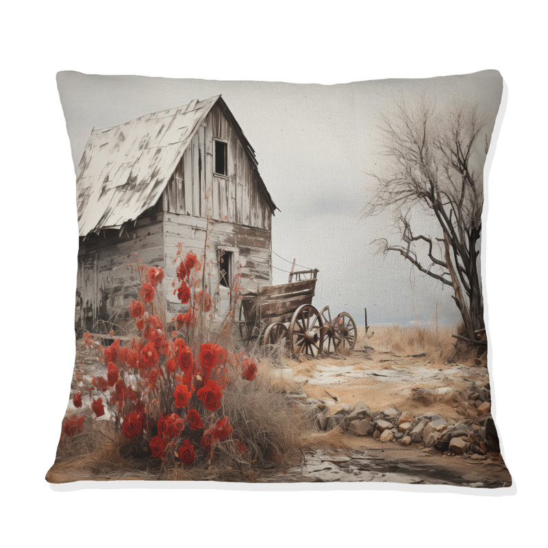 Red Farmhouse Rustic Elegance I - Coussin imprimé à la ferme, H 16 po x l 16 po, Carré