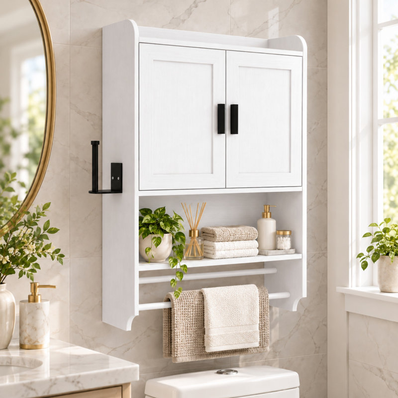 Armoire de salle de bain murale avec tablette réglable et porte-papier Bovaris