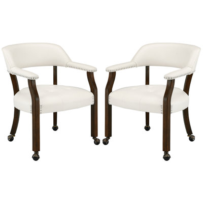 Swivel Tufted Dining Chairs With Casters And Arms