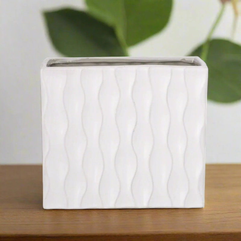 Ceramic Rectangle Vase Matte Finish, 5.5" H x 5.5" W x 5.75" D, White 