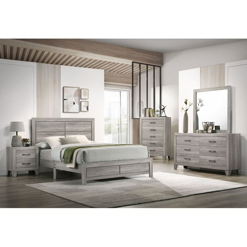 Ensemble de chambre avec lit plateforme Estol 5-1 Estol, Blanc / gris, Simple