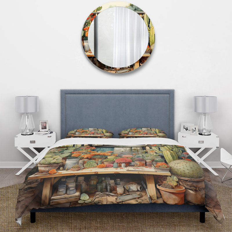 Mexico Cactus Oasis Impasto III - Ensemble de housse de couette paysages - Microfibre de polyester