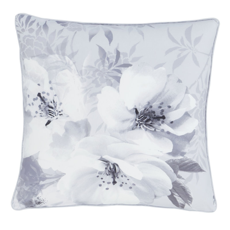 Dramatic Floral Cushion with Filling, Silver