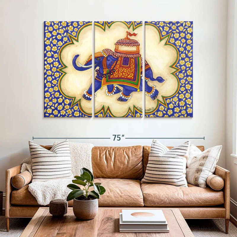 Brampt Elephant Cartouche Facing Left, 42" H x 65" W