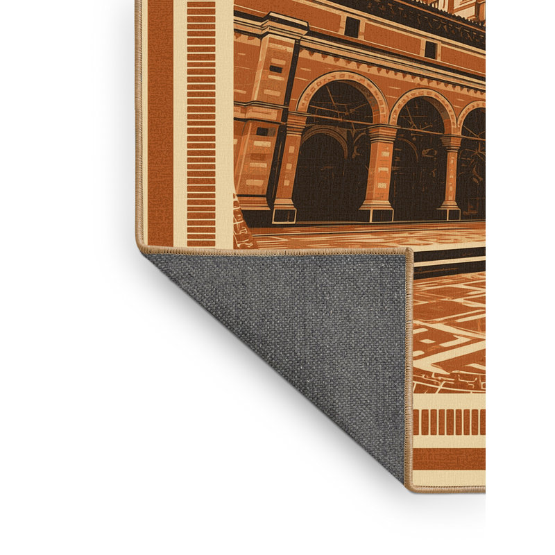 Soft Plush Garrett Cusco Plaza Armas Vintage Block Print Area Rug in Brown – LightBrown Binding, 7x9