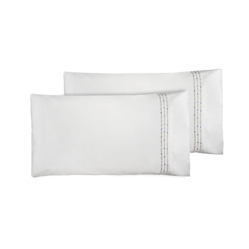 Sole Embroidery By DEA Pillow Case, Standard Pillow Case, White/Ice Blue