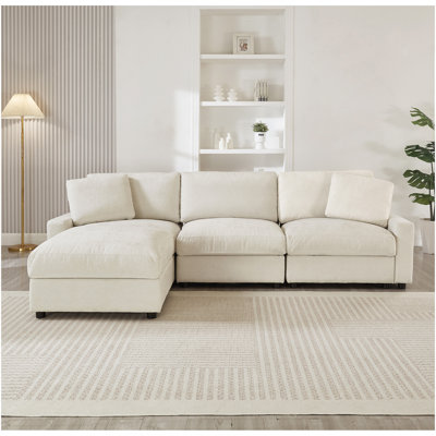 Modular Sectional Sofa, 103 Inch L Shaped Couch Set for Living Room, 3-Seater Comfy Cloud Couches with Movable Ottoman, DIY Combination,3 Storages,Polyester Fabric (Beige)