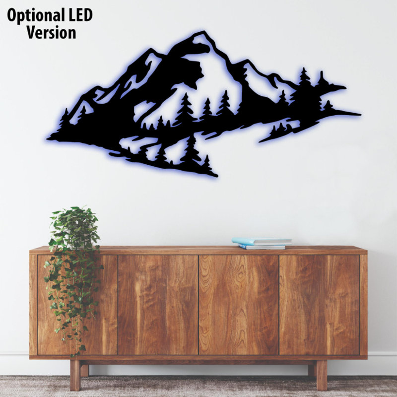 Art mural en métal Mountain View, Noir, H 47 po x l 22 po x P 0,12 po