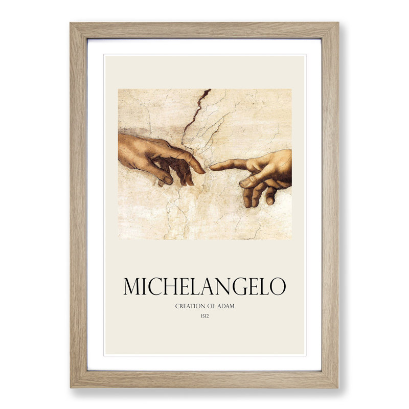 Creation Of Adam Hands by Michelangelo - Single Picture Frame Print, Oak Framed, 48cm H x 36cm W x 2cm D