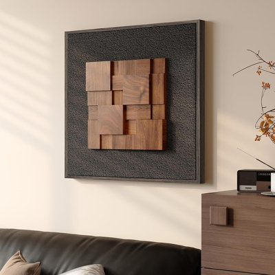 Art mural encadré en bois texturé 3D, œuvre d'art moderne en bois noir minimaliste pour le salon, le couloir, la salle à manger, la chambre à coucher et le bureau