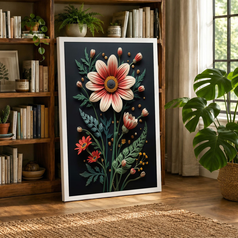 Golden Daisy Study Botanical 1 Piece Wrapped Canvas Wall Art, 30x20 - 76.2 x 50.8 cm, Cream Border