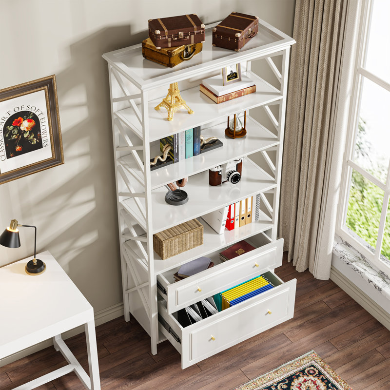 Bibliothèque en fer avec 2 tiroirs H 71,65 "x l 31,5" Lata, Blanc
