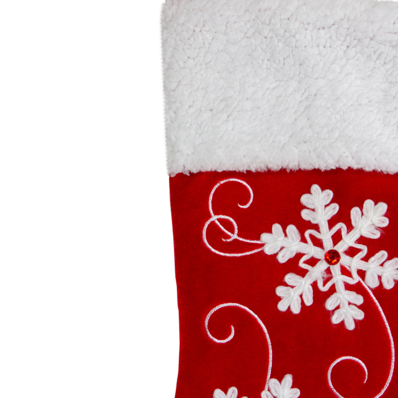 Bas de Noël en velours rouge et blanc 20,5 pouces avec flocon de neige blanc