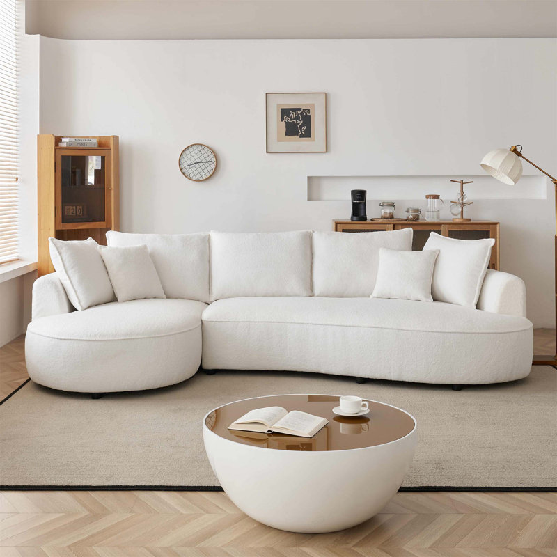 Curved Modern Modular Sectional Sofa With Mid - Century Boucle Design, For Bedroom And Left - Hand Placement