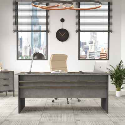 Modern Study Desk with Metal Frame, 71.0 x 29.5 x 35.4 inches | 100% Melamine Coated Particle Board, Thickness: 0.7 inches | Stylish Brown, Grey & Anthracite Colors, Ideal for Home Office & Creative Spaces, Durable & Functional Design