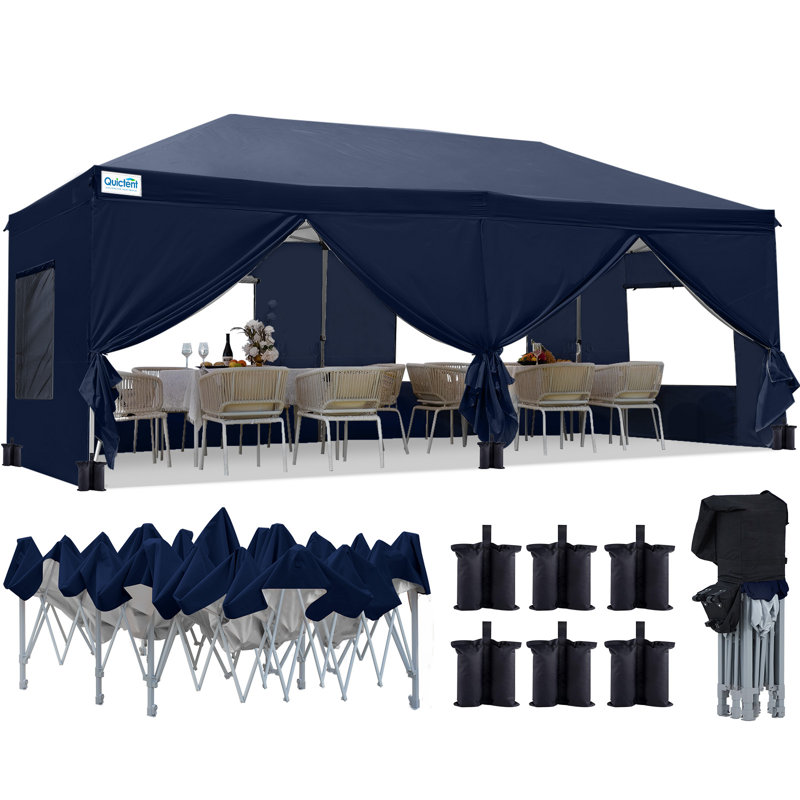 Quictent 3x6m (10x20ft) Pop Up Canopy Gazebo with Mesh Window Sidewalls, Adjustable Height Event Shelter, Portable Tent for Garden Party, Camping, Grey