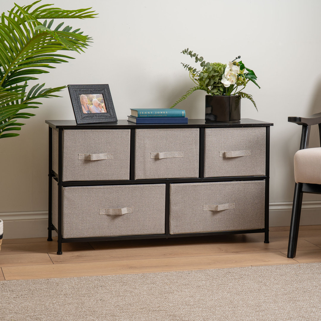 5 Drawer Black Cabinet with Beige Fabric Drawers