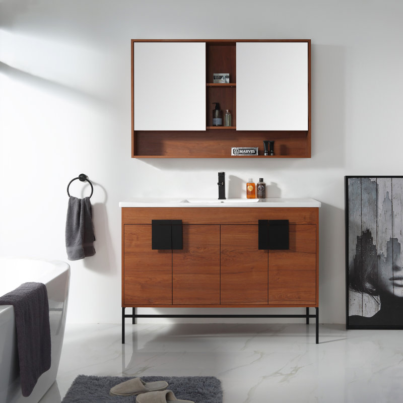 Ensemble de meuble-lavabo simple 48 po Maisie, Noir, Noyer épicé