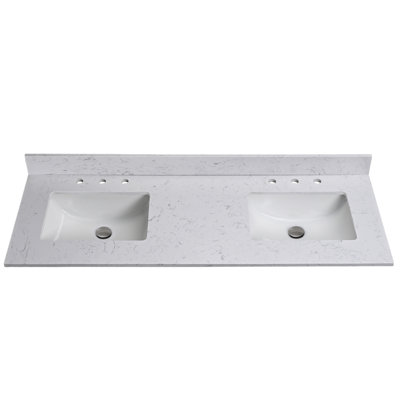 Plateau de meuble-lavabo double 60 po en pierre reconstituée avec lavabo - pour remplacement de meuble-lavabo, sans armoire