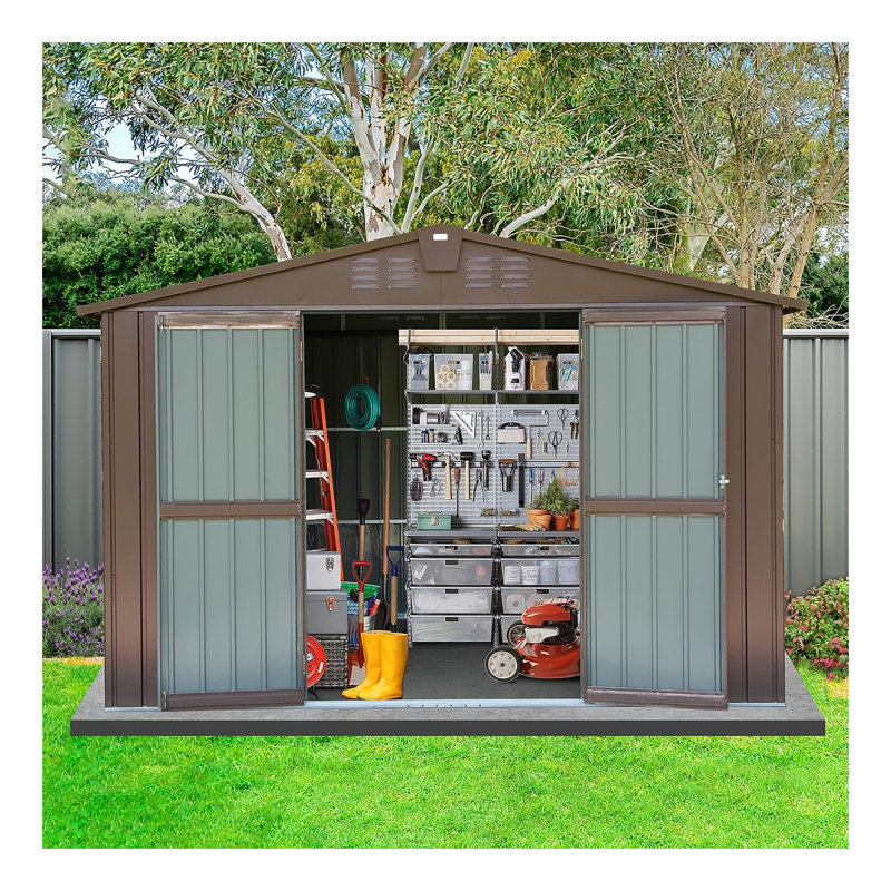 Outdoor Storage Shed 8.2' X 6.2', Metal Steel Utility Tool Shed Storage House With Double Lockable Doors & Air Vents For Backyard Patio Garden Lawn Brown