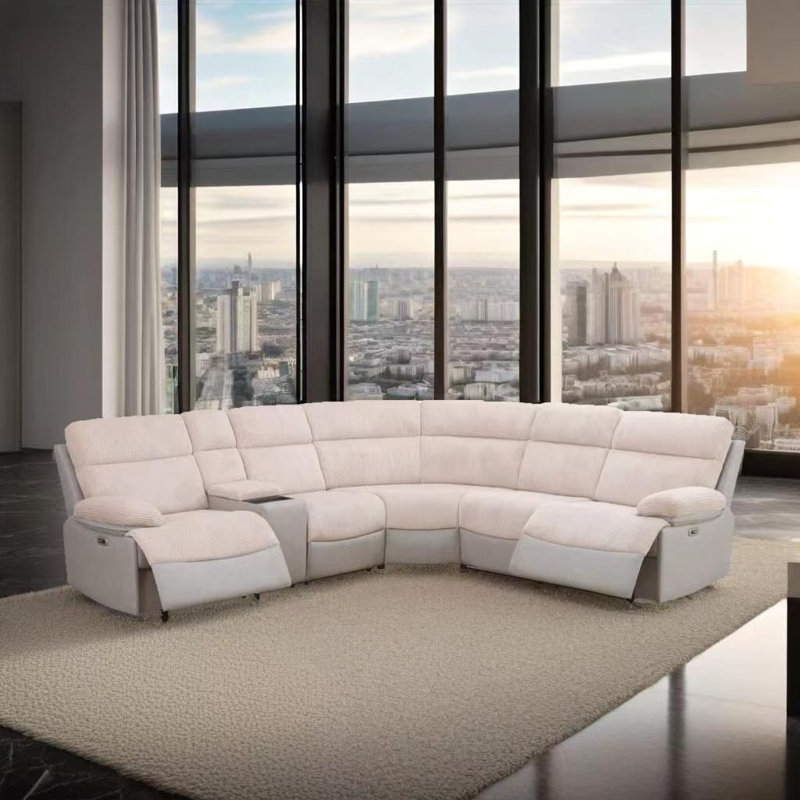 White Stripe Fabric And Technical Fabric U Shaped Multifunctional Sofa Set