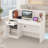 55" Reception Desk with LED Lights, Double-Layer Display Rack, L-Shaped Front Desk Reception Room Table Drawer With Lock-1722814937