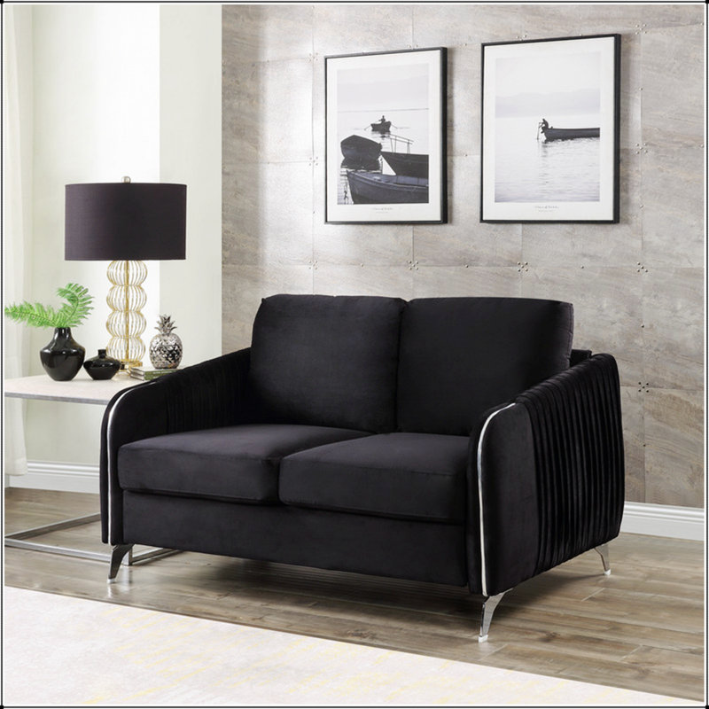 54" Black Velvet Modern Chic Loveseat Couch