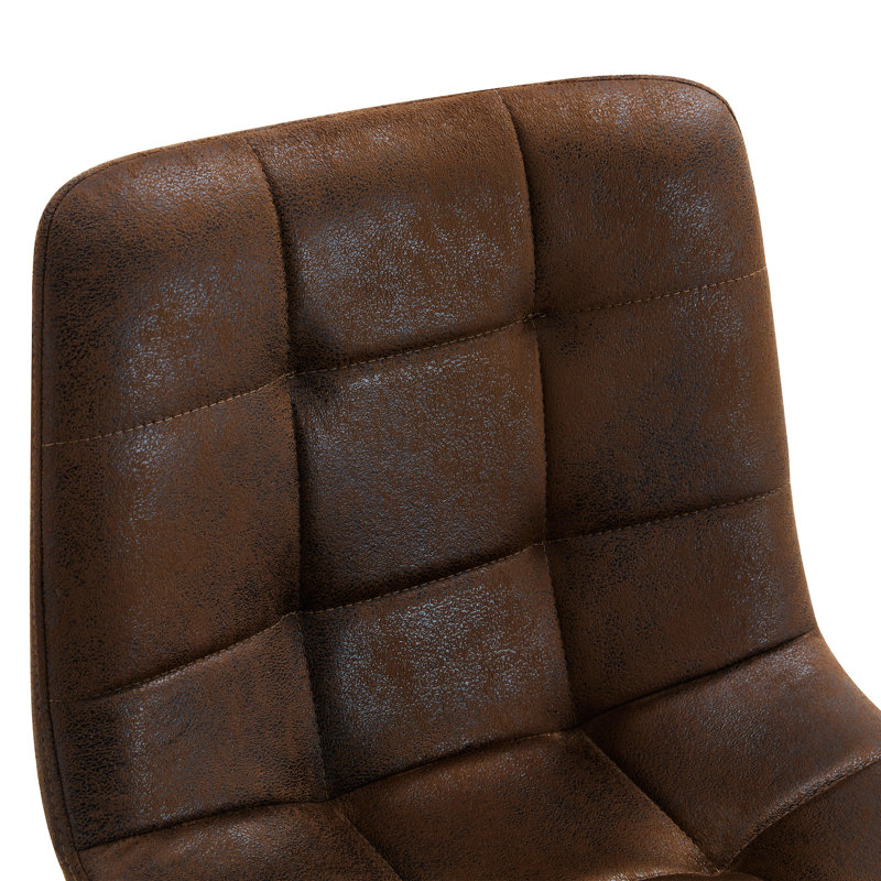 Deux chaises de bar en tissu brun, motif à carreaux, structure stable, pieds en métal noir, siège incurvé ergonomique à barres, pieds
