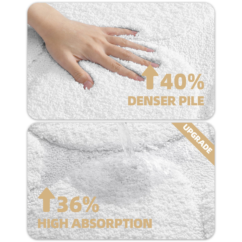 Tapis pour salle de bain en microfibre antidérapant, Simple - L 30 po x l 17 po, Blanc