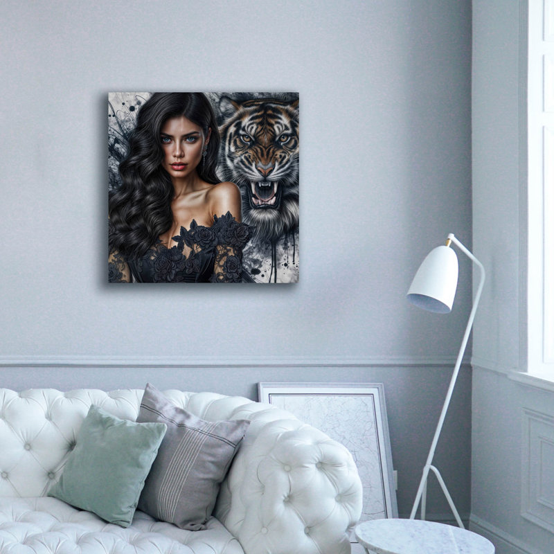  «Tiger Girl Face» par Rey Klimt, art mural sur toile, 37 po x 37 po, H 37 po x l 37 po