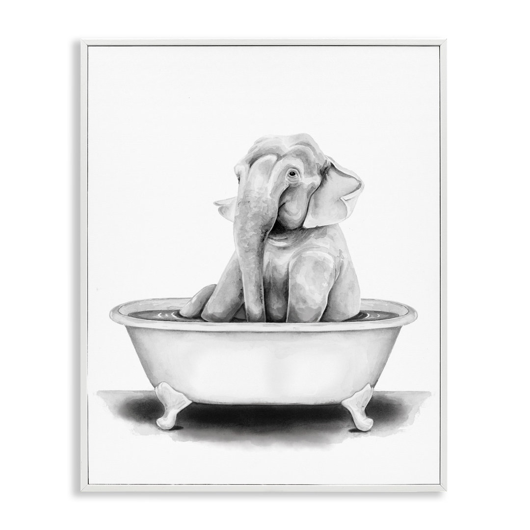 'Elephant in a Tub Funny Animal Bathroom' by Rachel Neiman - Drawing Print Stupell Industries Frame 